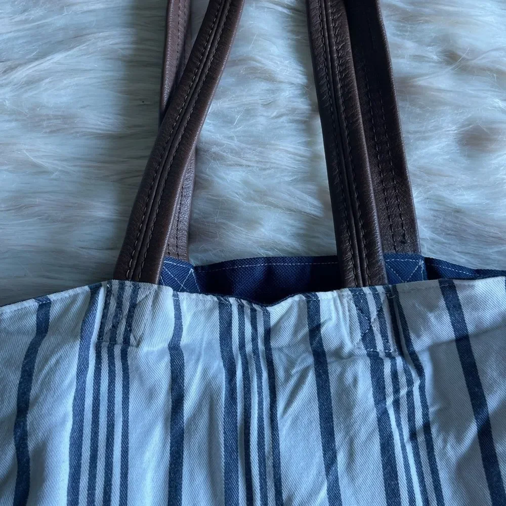Three Cords x Marine Layer Reversible Tote in White/Blue Stripe